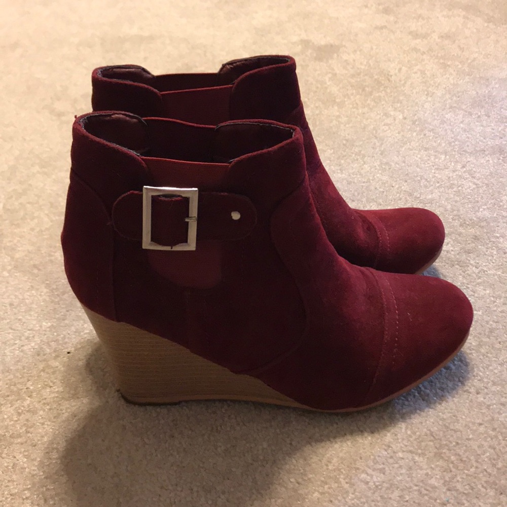 Maroon suede wedges